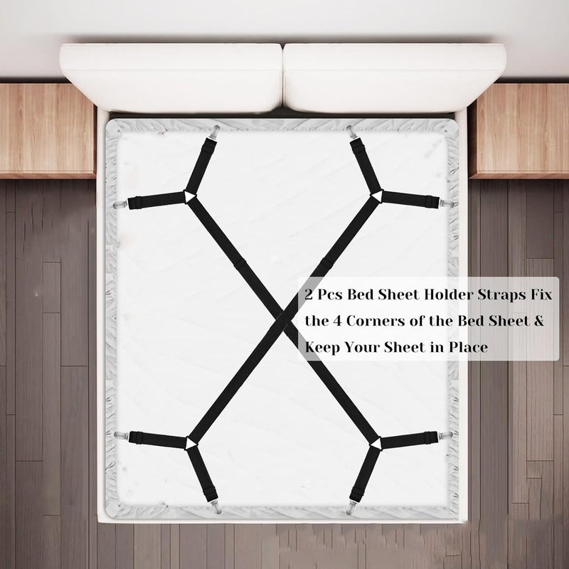 Eiruseed Bed Sheet Holder Straps, 2 Pcs Adjustable Mattress Sheet Clips, Bed Sheet Fasteners Elastic Sheet Suspenders to Keep Bed Sheet in Place for Different Beds (X-Black) - Image 4